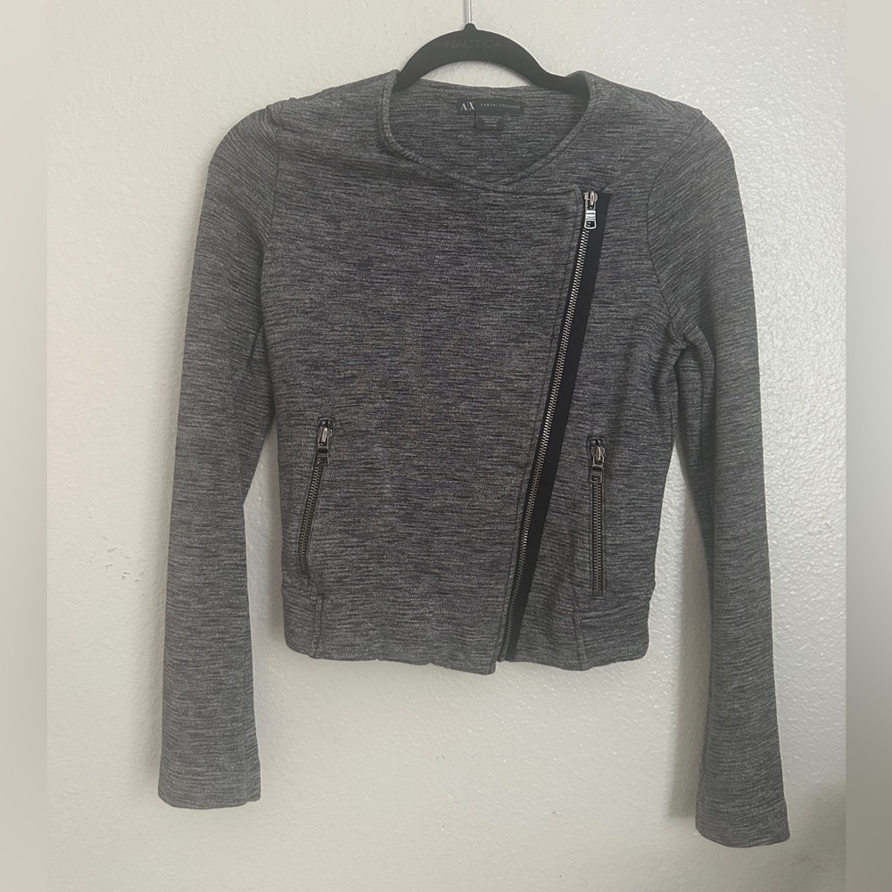 Armani Exchange Black and Gray Moto Jacket Sweater Size XS